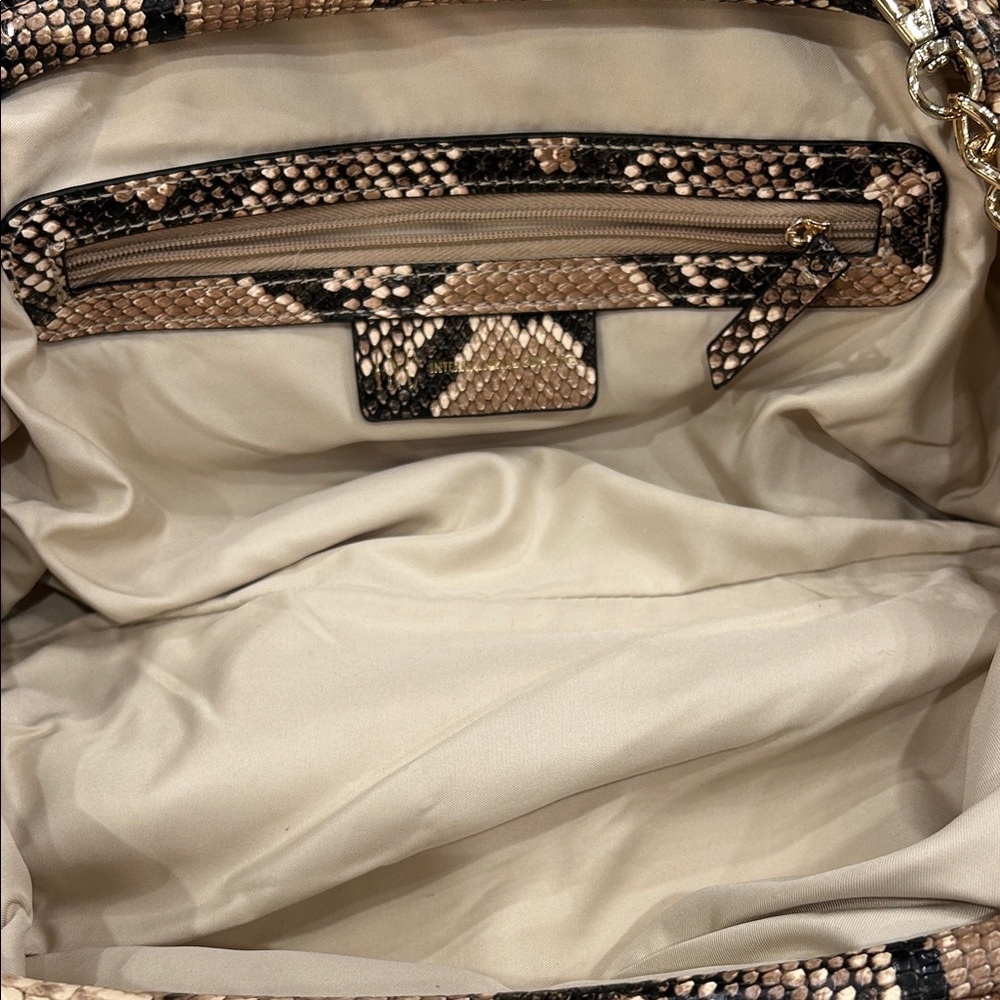 INC International Concepts Snake-Print Clutch in Brown and Black with Gold Chain - Picture 3 of 4